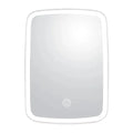 Rectangular LED vanity mirror with touch sensor, modern frameless design, studio lighting