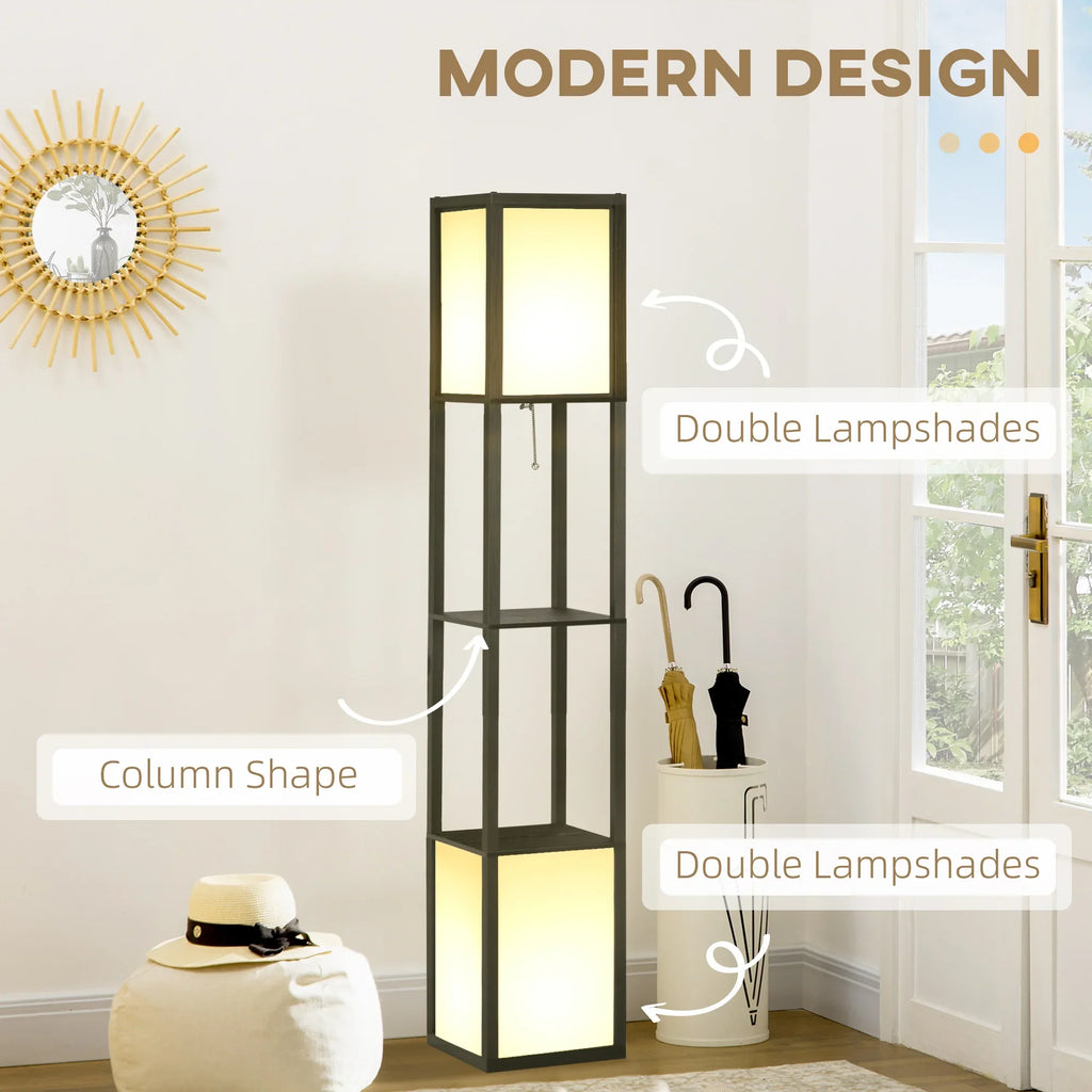 Modern column floor lamp with double lampshades in a stylish home entryway