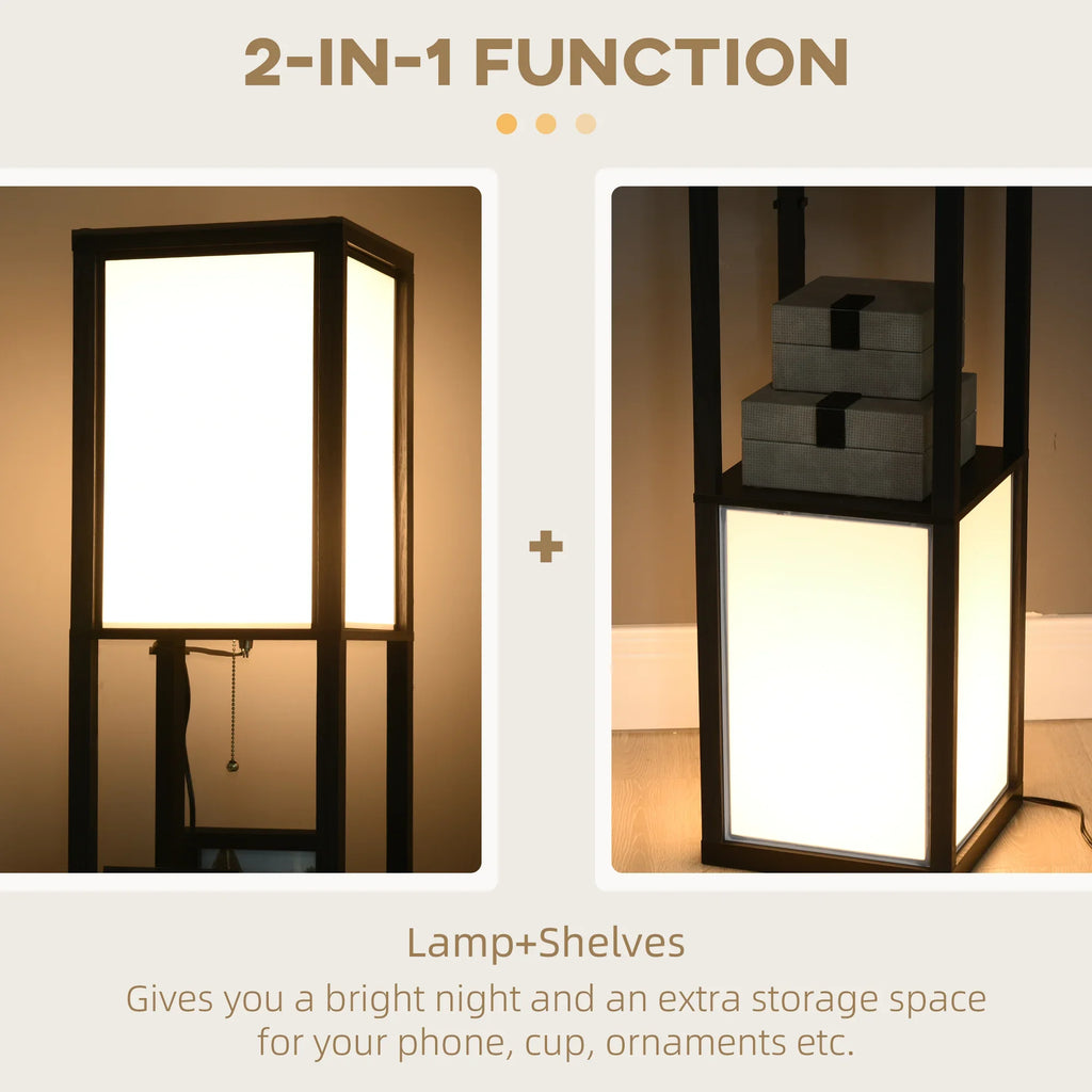 Modern floor lamp with built-in shelves, illuminated, multifunctional storage light