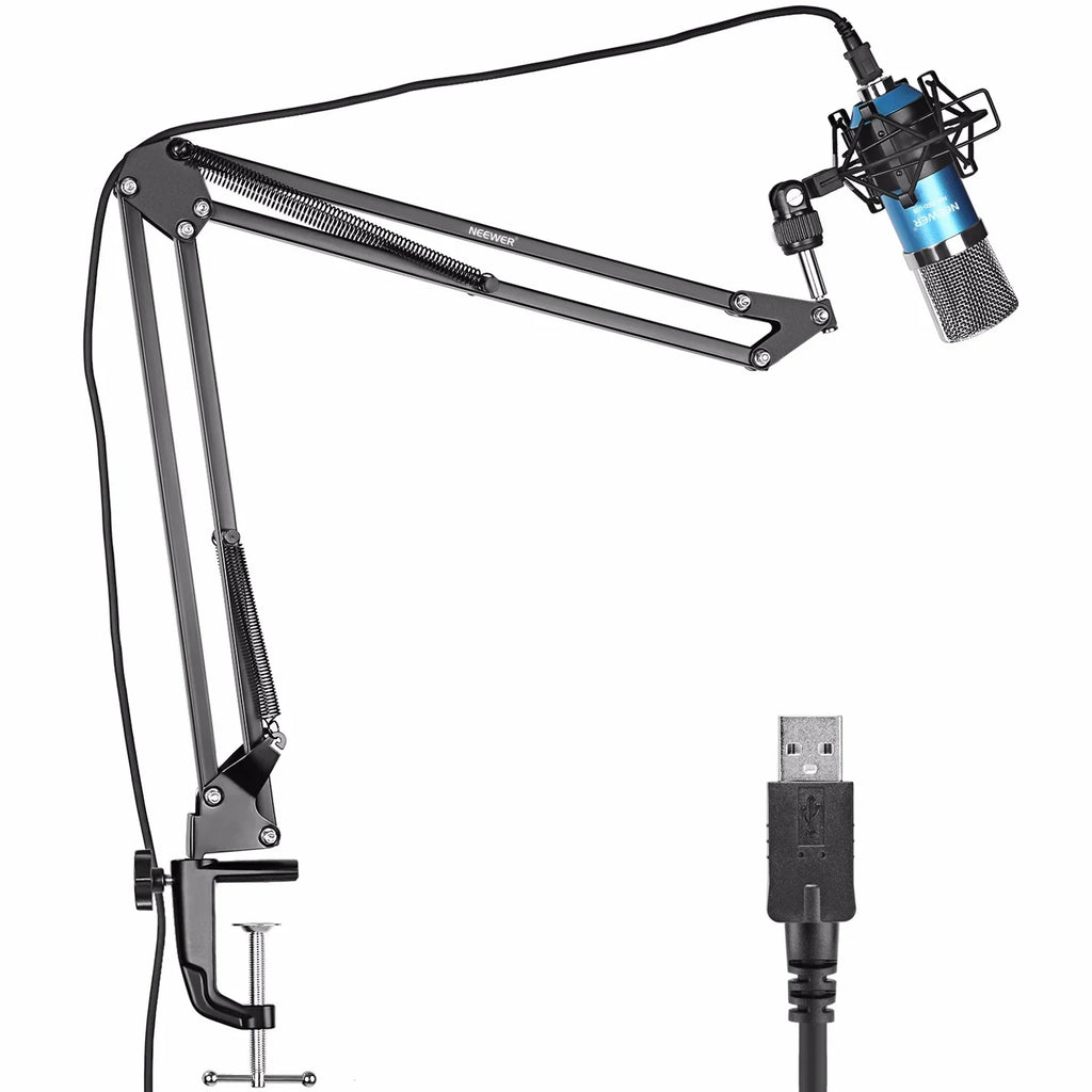 Adjustable microphone arm stand with shock mount and USB condenser mic for recording or streaming