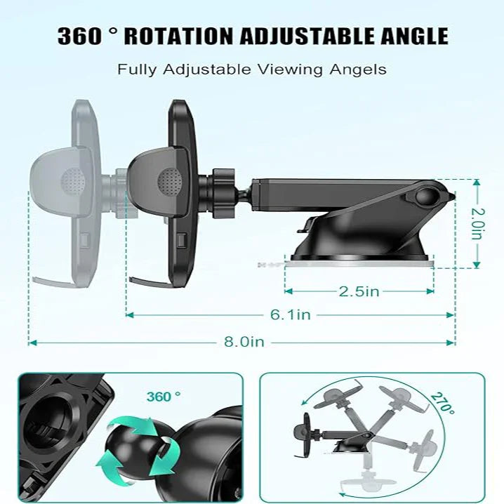 360 degree adjustable desk phone holder with suction base and rotation angles, ergonomic design.